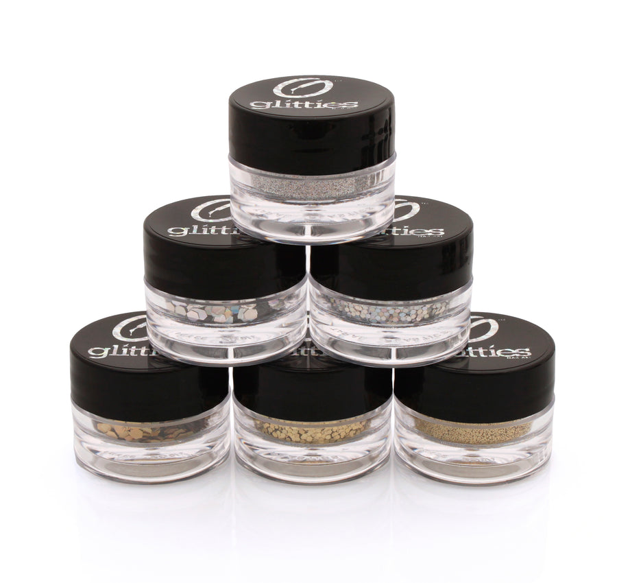 6 PK - Holographic Silver & Gold Jewel Glitter Kit